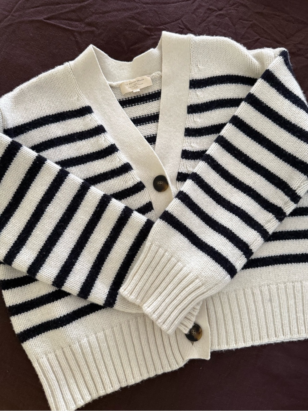 Sezane Wilson Cardigan Ecru / Navy - Size S